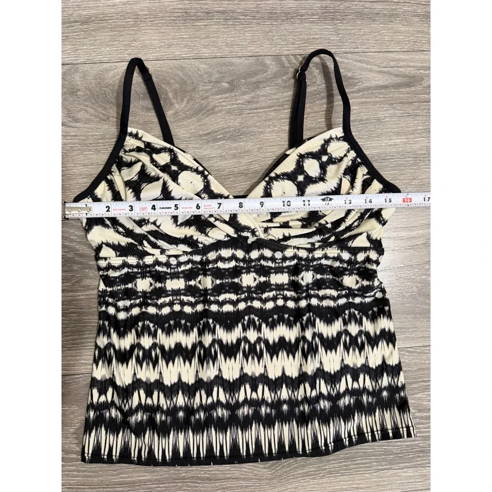 Badgley Mischka Womens Black White Ikat Print Tankini Swim Top Size 10 V-Neck